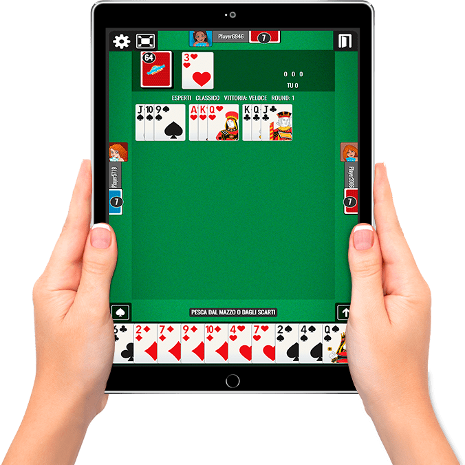 Immagine che mostra un cellulare col gioco della Ramino Più sul suo schermo.